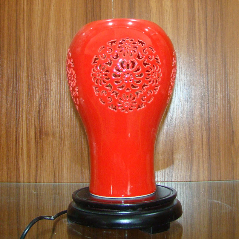 Red Old Traditional Vintage chinese porcelain ceramic table lamp bedroom living room wedding table lamp Jingdezhen (1)