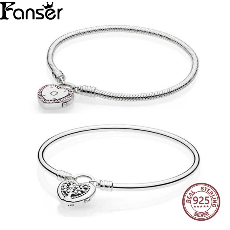 

DORAMI Heart Lock Your Promise Bracelet Elegant 100% S925 Pure Fancy Fuchsia Pink & Clear CZ chain hand jewelry DIY