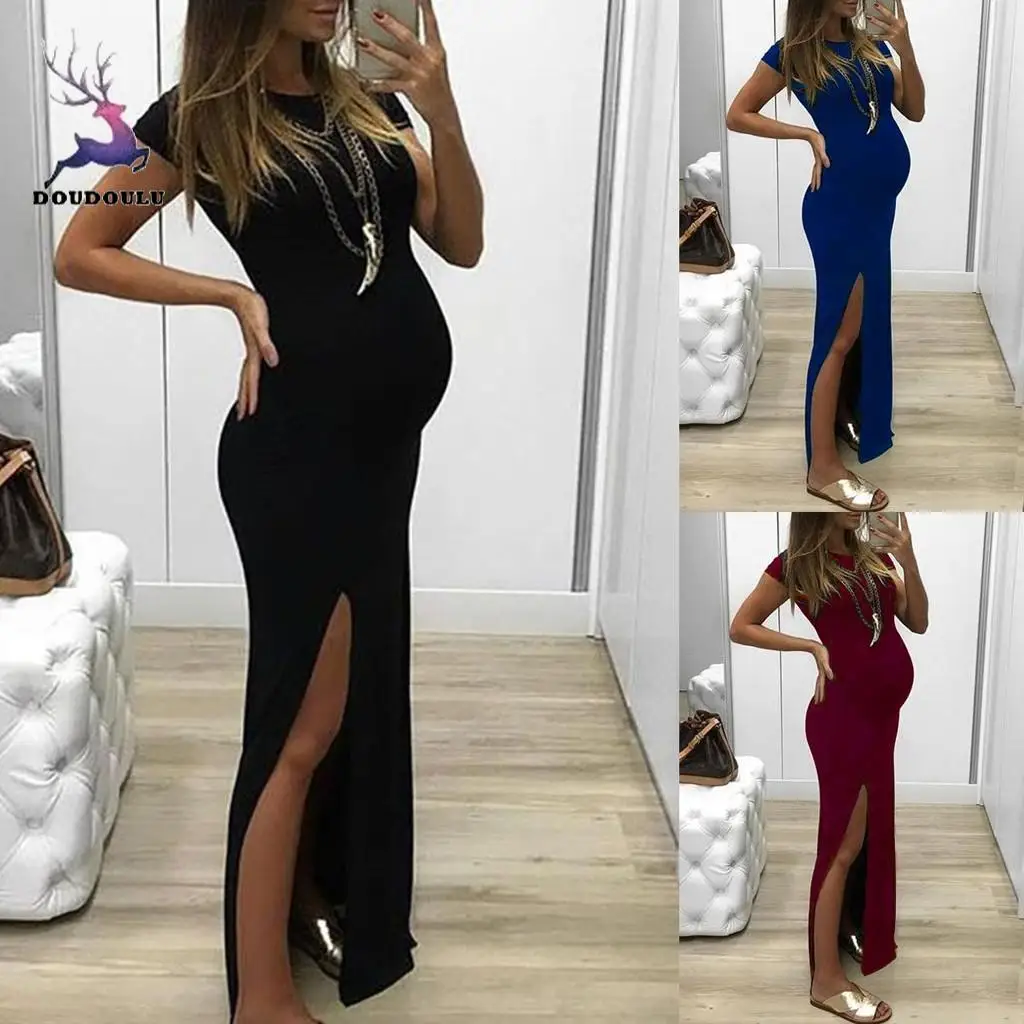 

MUQGEW 2019 Fashion Women Solid Short Sleeve Bodycon Open Fork Pregnancy Maternity Dress women dresses evening party #SS