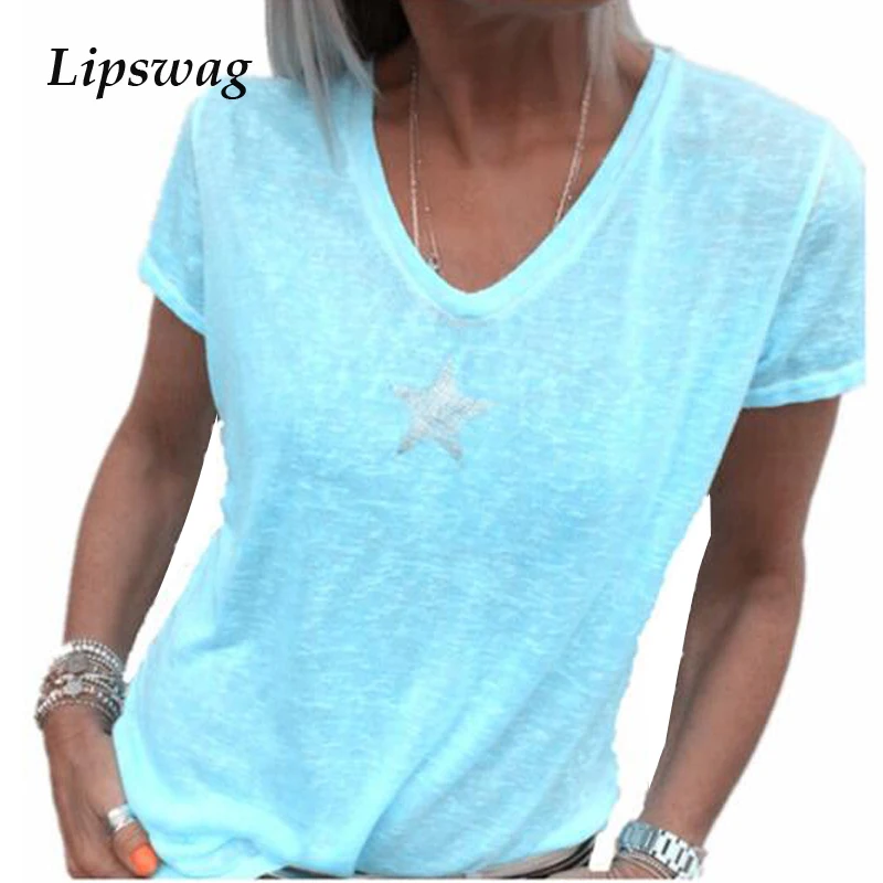 Женская блузка Lipswag с коротким рукавом и принтом в виде звезд летняя 2019 |