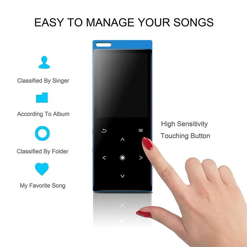 Mp4-плеер с Bluetooth встроенным динамиком сенсорная клавиша 8 ГБ/16 ГБ без потерь звук высокое качество видео музыкальный плеер с FM, рекордер