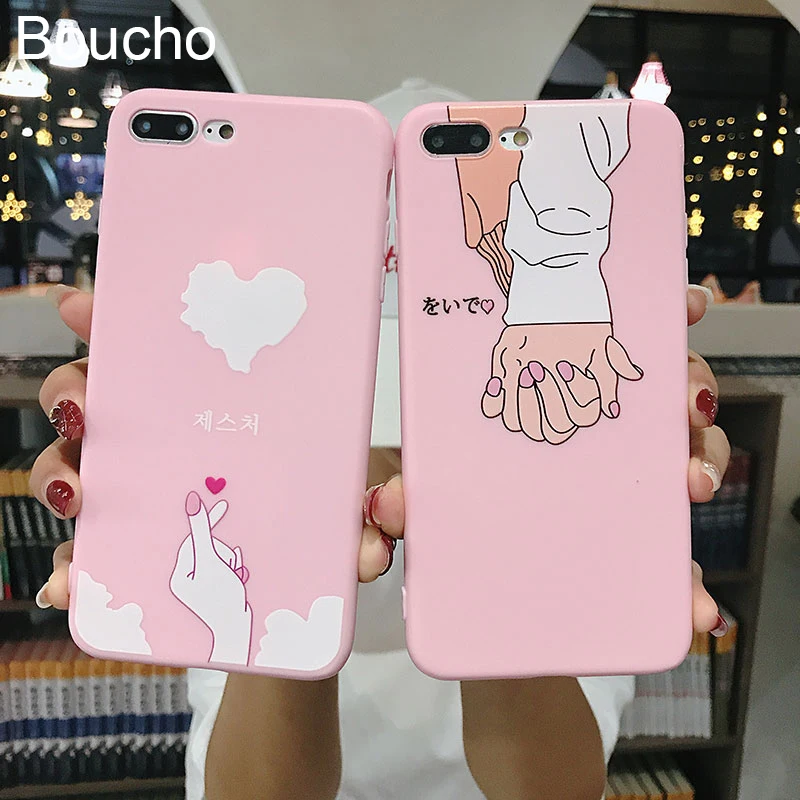 Boucho Fashion Holding Hands Print Pink Phone Case For iPhone 7 8 6 6s Plus Soft Silicone Cover Cases X XS MAX XR |
