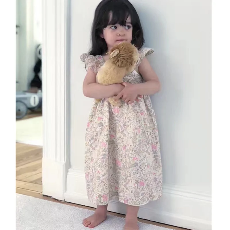 Girls Dress Sleeveless Summer Baby Dresses Floral Pattern Ruffles Long Length Boutique Kids Costume | Детская одежда и обувь