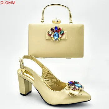 

OLOMM New Arrival gold Shoe with Matching Bags African Shoe and Bag Set for Party In Women Italian Shoe with Bag!!TN1-4