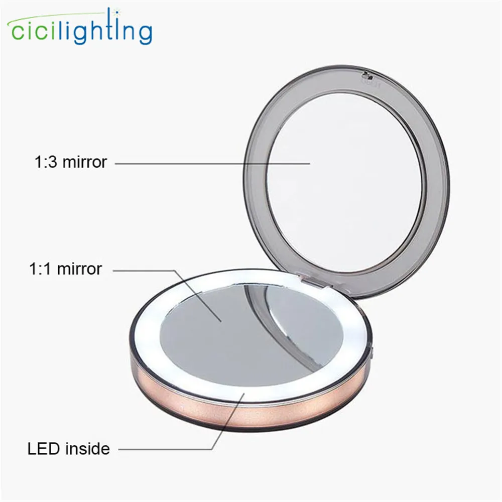 Мини Портативный светодиодный косметический зеркальный светильник USB 5 В перезаряжаемый складной светильник 3X увеличительное зеркало косметический светильник s складная зеркальная лампа