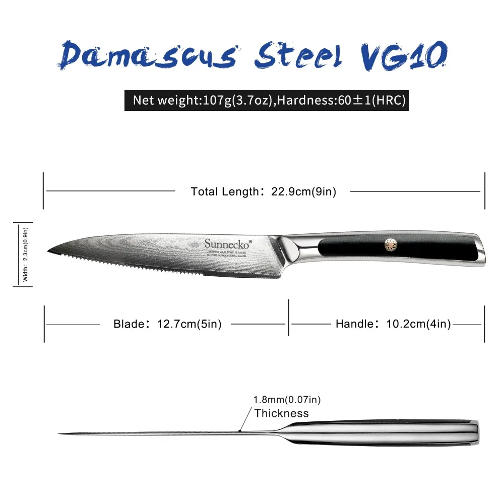 SUNNECKO " Набор ножей для стейка, дамасская сталь, Подарочная коробка, японский VG10 Core Blade G10, набор кухонных ножей с ручкой для приготовления мяса шеф-повара