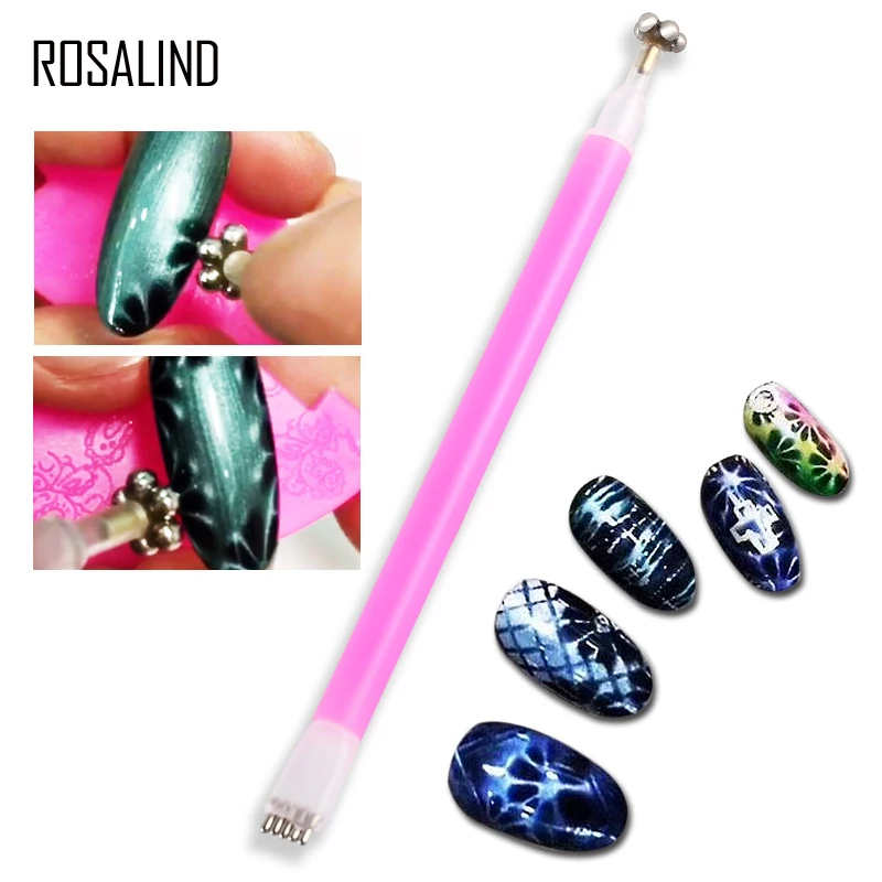 

ROSALIND Dual-Ended Magnet Stick DIY Nail Polish 3D Strip Grid Nail Art Tools Flower Pattern Magnet Pen For Cat Eyes Gel Polish
