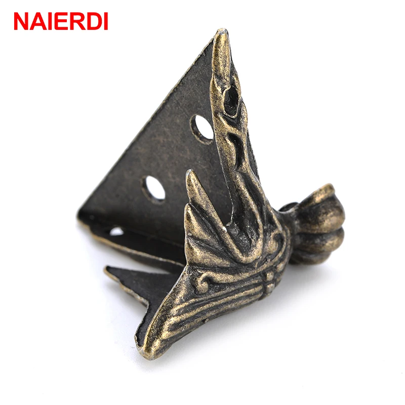4PCS NAIERDI 40x30mm Antique Wood Box Feet Leg Corner Protector Triangle Rattan Carved Decorative Bracket For Furniture Hardware-4