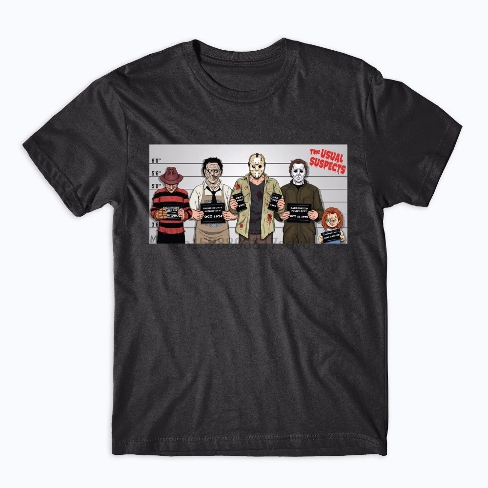

2019 New Fashion Men men T Shirt Usual Suspects Halloween T Shirt Top Chucky Freddy Krueger Zombie Jason Blood