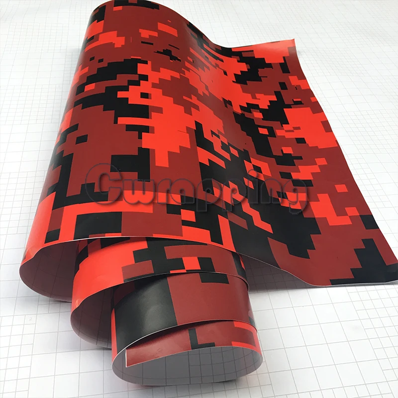 

Red Black Digital Military Camo Film With Air Bubble Free Motorcycle Car Mirror Adhesive PVC Camouflage Vinyl Wrap