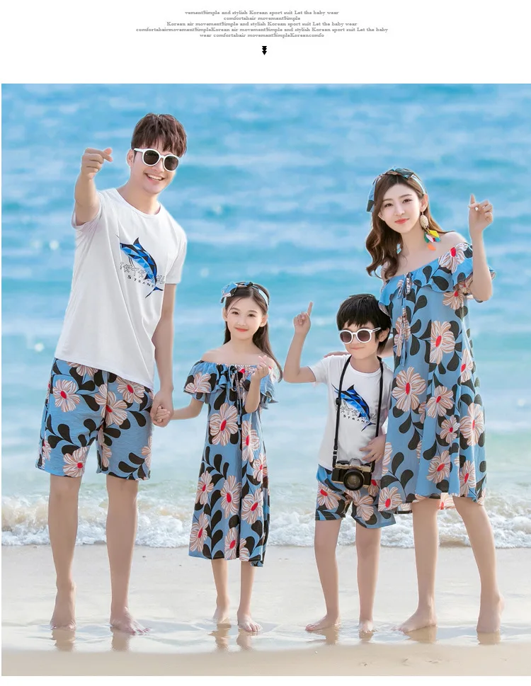 Holiday Family Matching Outfits Off Shoulder Mother and Daughter Dresses Mommy and Me Clothes Dad Son Clothing Sets Summer Look