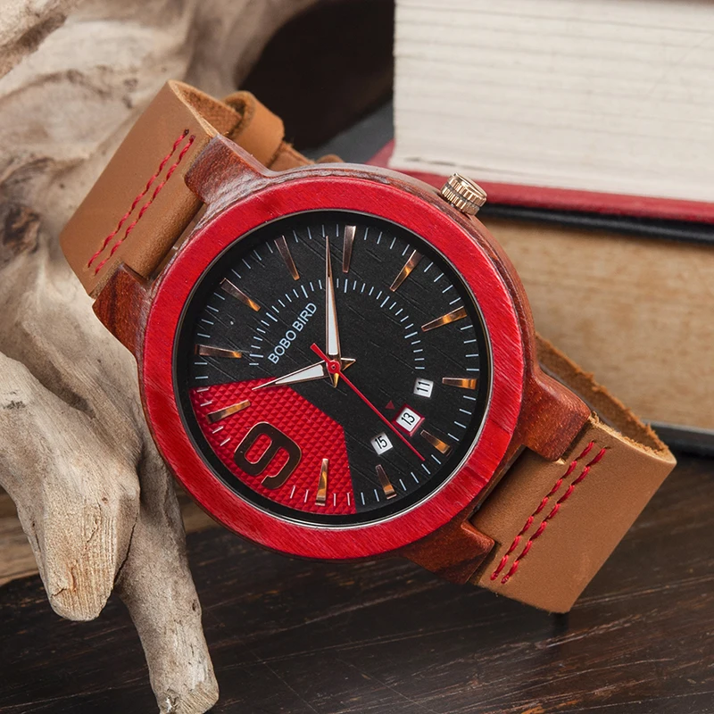 BOBO BIRD Men Watch Red Sandalwood Analog Quarzt Wristwatch Men's Casual Dress Wristwatch in Gift Box relojes hombre 2017