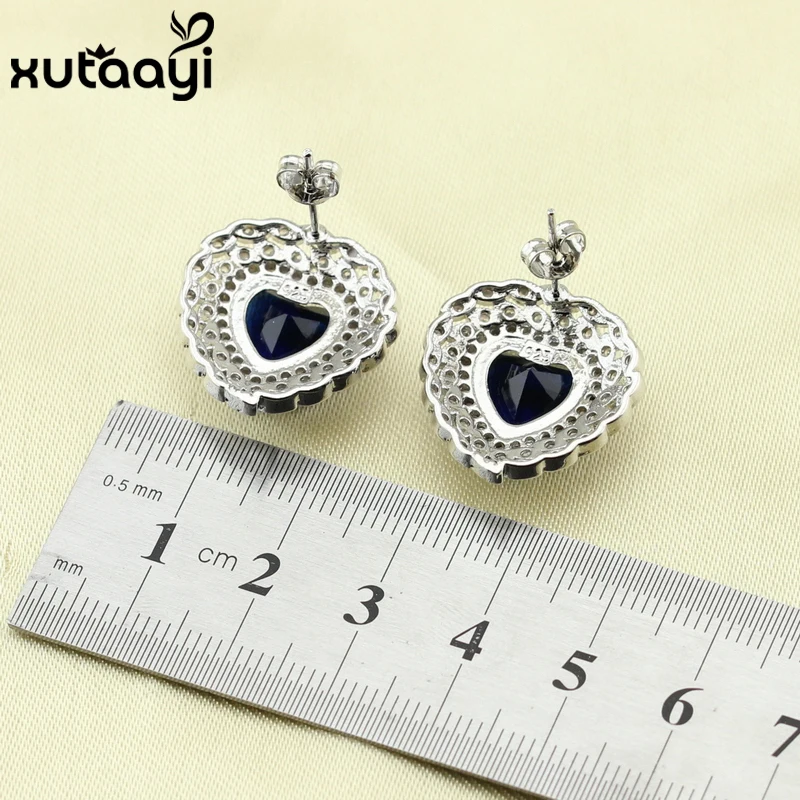 XUTAAYI Top Quality 925 Silver Jewelry Sets Blue Created Sapphired Flawless Necklace/Rings/Earrings/Bracelet For women - Image 6