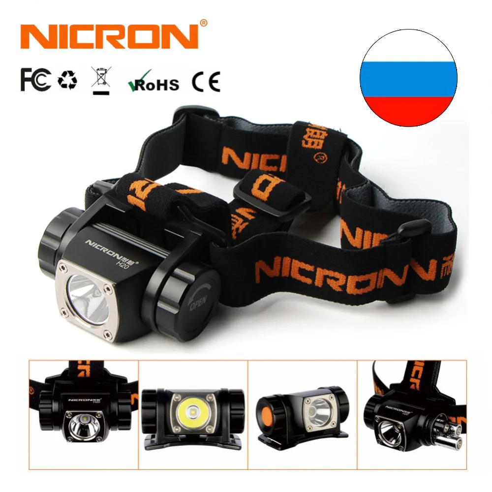 Налобный фонарь NICRON светодиодный с яркостью 380 лм 150 м AAA аккумулятор алюминиевый