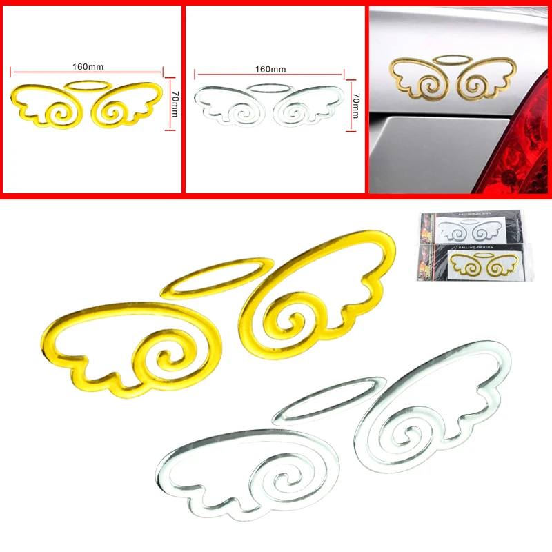 Car Styling Silver Round Angel Wing Car Sticker 3D Angle Car Body