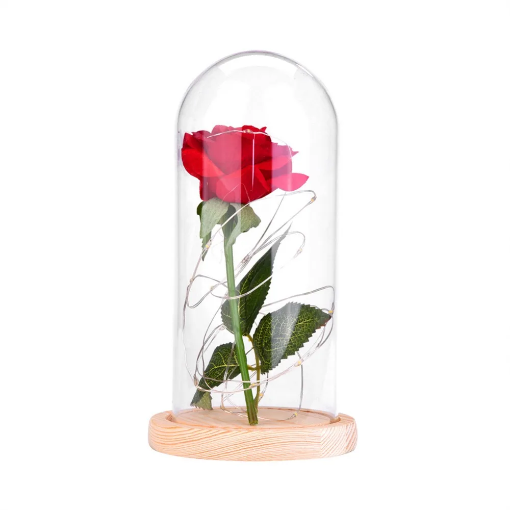 Artificial Flowers Rose Flowers Beauty And Beast LED Light Wooden Base for Valentines Day Gift Decoration Flower Girlfriend Gift (11)