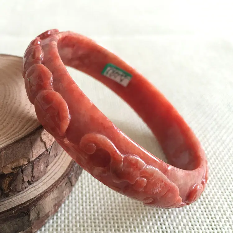 

A-482 Chinese Beautiful Hand-carved Red Jadeite Jade Gems Bracelet Bangle 61mm