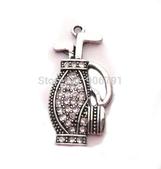 

100pcs a lot antique silver color zinc studded with sparkling Golf Bag Crystal Pendant