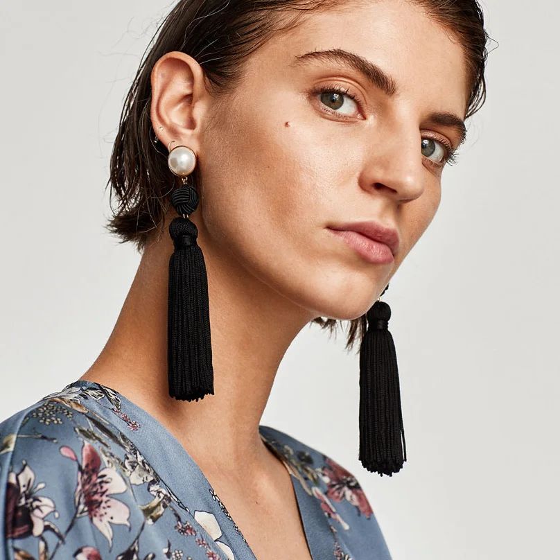 

Ethnic Tassel Earrings Dangle Maxi Earrings For Women Fringe Earrings With Simulated Pearl Vintage Jewelry Brincos