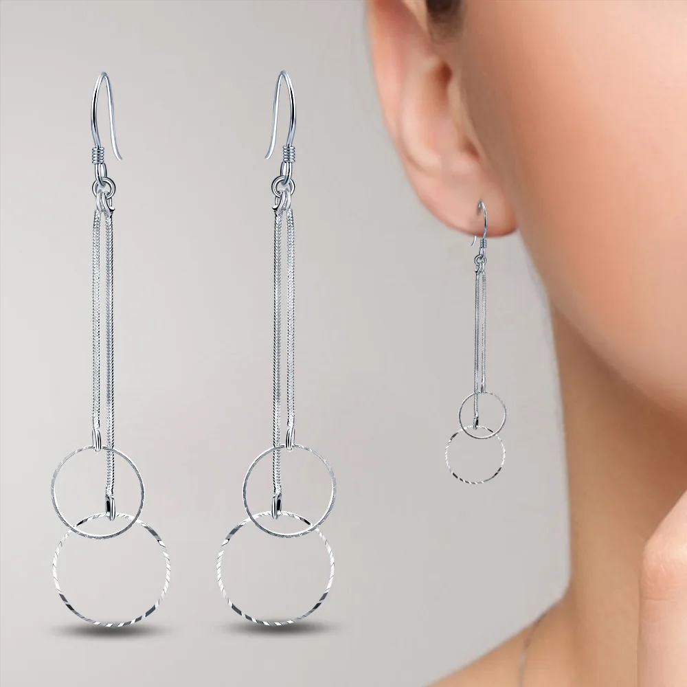 

KOFSAC Charm 925 Sterling Silver Ear Hook Earrings For Women Round Pendant Earrings Popular Female Long Ear Line Best Girl Gift