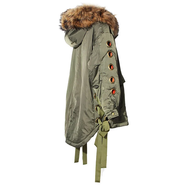 Manteau Twotwinstyle Artificielle Manches Grand Veste Army Taille Fourrure Parka Lacent Haut À D'hiver Femelle De Femmes Grande Vêtements Longues Capuchon Coréen Green EH2D9I