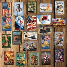 [Mike86] темно-синяя Заколка "самолет" Армейская жестяная вывеска отель паб винтажная роспись железной ржавчины художественный плакат Искусство 20*30 см LT-1733