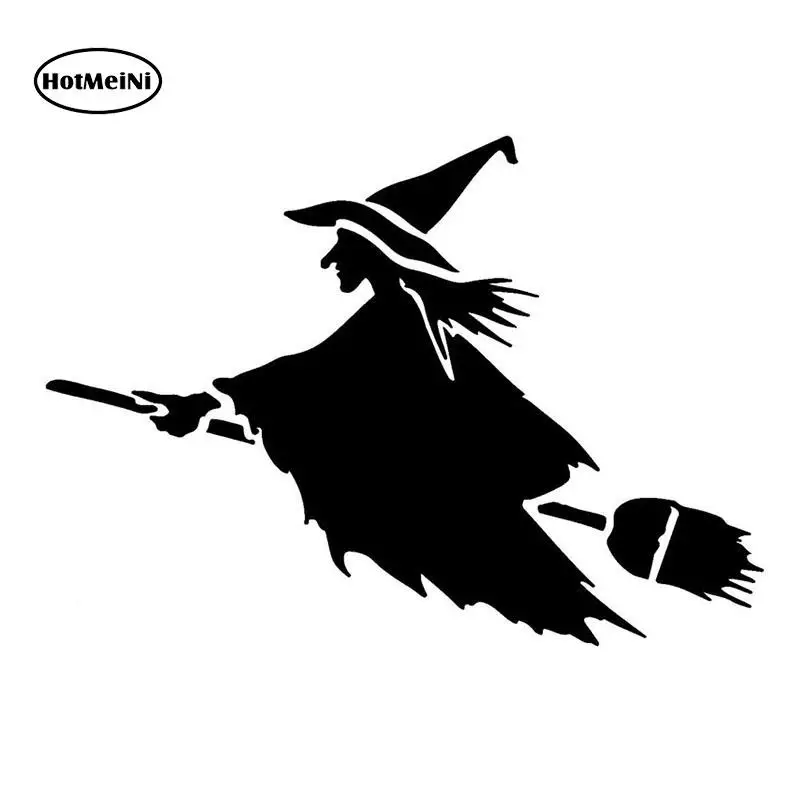 Забавная виниловая наклейка HotMeiNi Witch On Flying метла на автомобильное окно бампер
