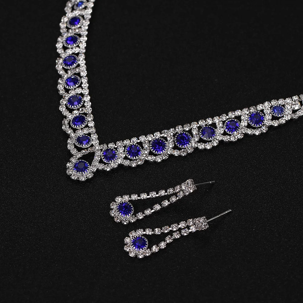 BLIJERY, очаровательный королевский синий кристалл, набор свадебных ювелирных изделий, стразы, колье, ожерелье, серьги, женские свадебные ювелирные наборы