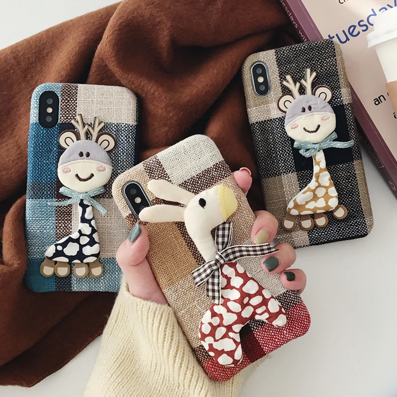 Autumn Warm Cloth Fabric deer Plush Phone Case Simple Plaid Soft Tpu Case for Iphone 7 7plus 6 6s 8 plus X XS MAX XR Back Cover Autumn Warm Cloth Fabric deer Plush Phone Case Simple Plaid Soft Tpu Case for Iphone 7 7plus 6 6s 8 plus X XS MAX XR Back Cover