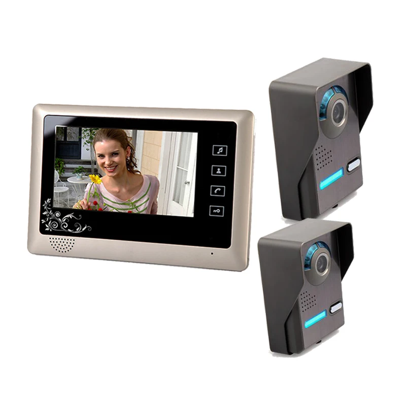 

7 Inch Video Door Phone Doorbell Video Entry System Intercom Kit with 2-Outdoor Camera 1-Indoor Monitor Doorbell Entry System