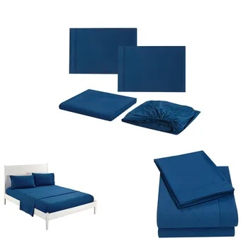 

4Pcs/Set Simple Series Durable Dark Blue Bedding Set Bed Sheet Bed Mattress 2 Pillow Cases Polyester Bedding Set Home Decor Full