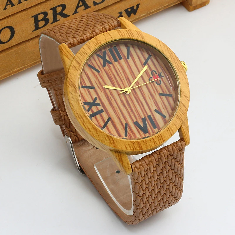 Новый Дизайн Винтаж моделирование деревянный Часы Для Мужчин's Повседневное Кварцевые наручные часы кожаный ремешок Для женщин часы