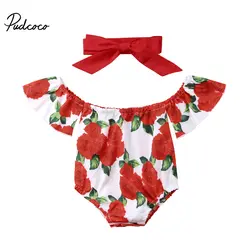 2 шт. Повседневное новорожденных одежда для малышей для девочек с открытыми плечами Цветочный комбинезон наряд летом