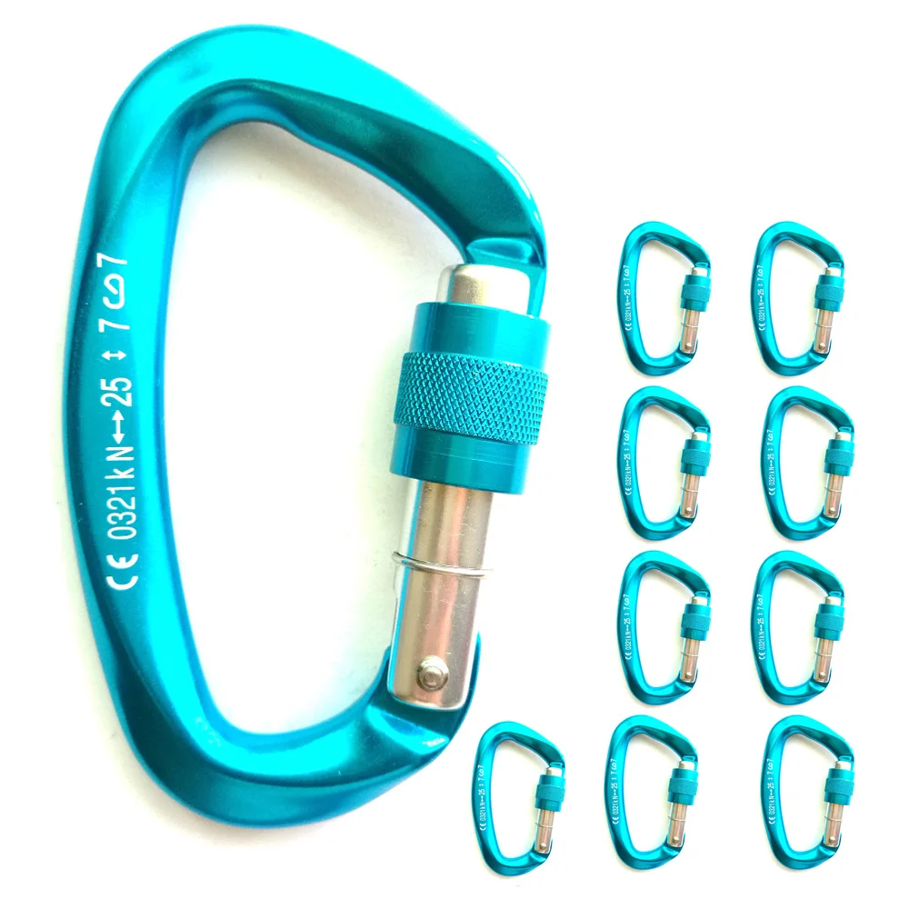 

10PC Rock Climbing Carabiner D Shaped CE Certified Mountaineering Caving Arborist Rappelling Dog Hammock Clip Climbing Equipment