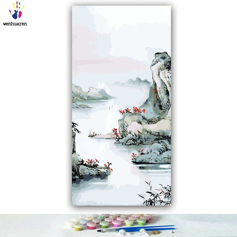 DIY картинки для раскраски по номерам с цветами пейзаж птицы китайский пейзаж Картина Рисование Живопись по номерам в рамке дома - Цвет: 60010
