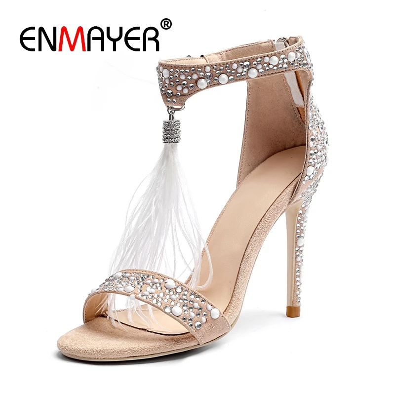 

ENMAYER Casual Basic Flock Woman Shoes Zapatos De Mujer High Heel Sandals Size 34-43 ZYL2478
