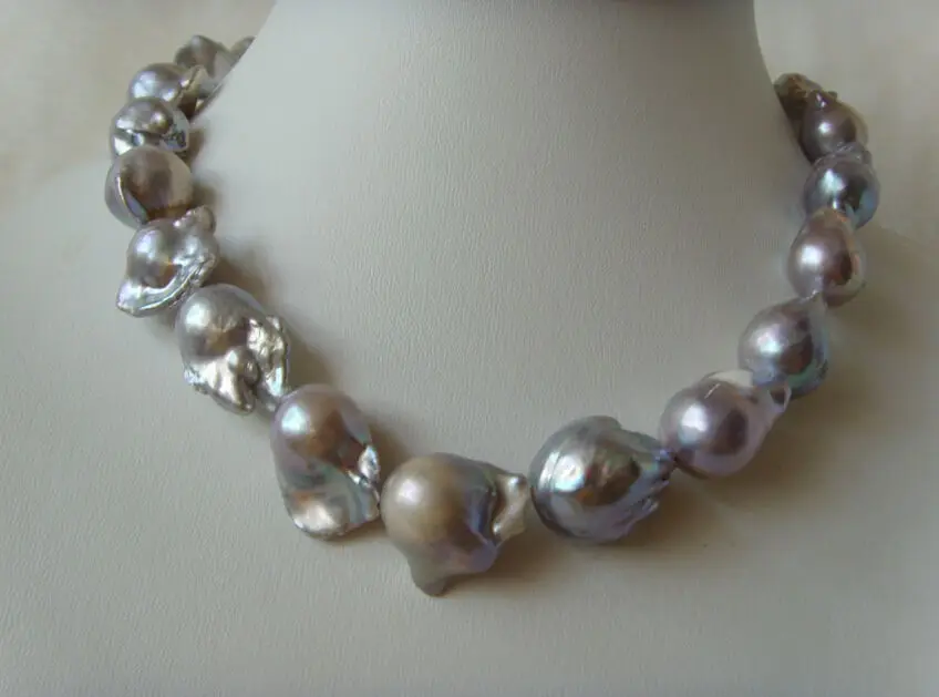 

bjc 000596 18-22mm Natural Aus. South sea genuine gray nuclear pearl necklace