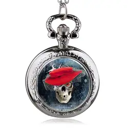 Новые модные лучшие новые кварцевые карманные часы череп с красной шапкой с цепочкой-брелоком лучший подарок для мужчин и женщин HB959-11