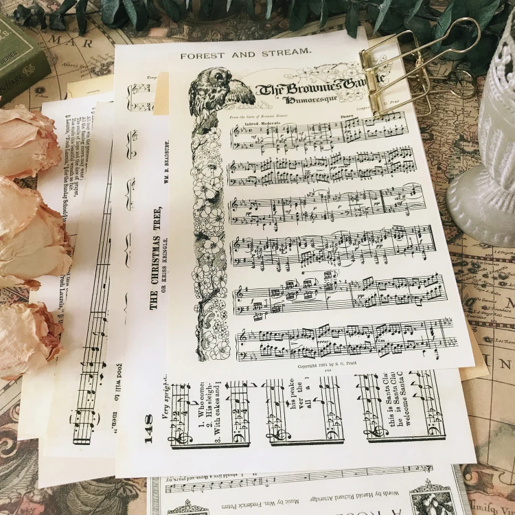 12Pcs Vintage Music Score Material Background Paper Junk Journal Diary Planner Scrapbooking Decorative DIY Craft Paper Photo