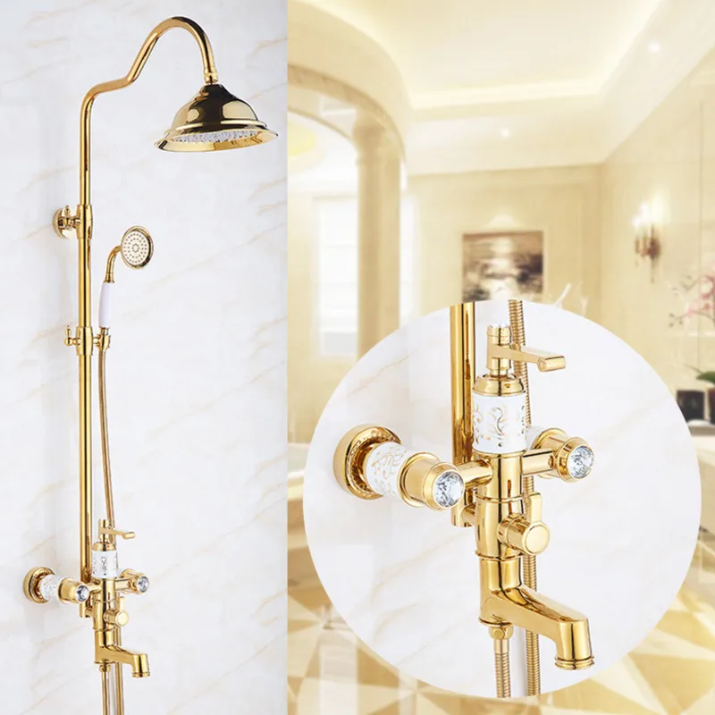 Европейский роскошный керамический Золотой душевой набор для ванной комнаты с качественным латунным черным боулдером, душевой кран с внутренней стенкой из розового золота