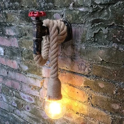 Loft Style Creative Water Pipe Lamp Industrial Vintage Wall Light Fixtures Retro Hemp Rope Edison Wall Sconce Indoor Lighting