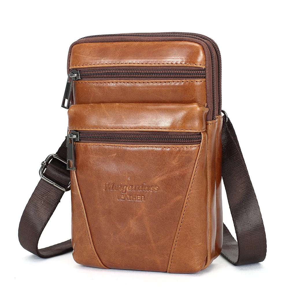 Genuine Leather Waist Belt Bags Men Messenger Bag Travel Shoulder Bag