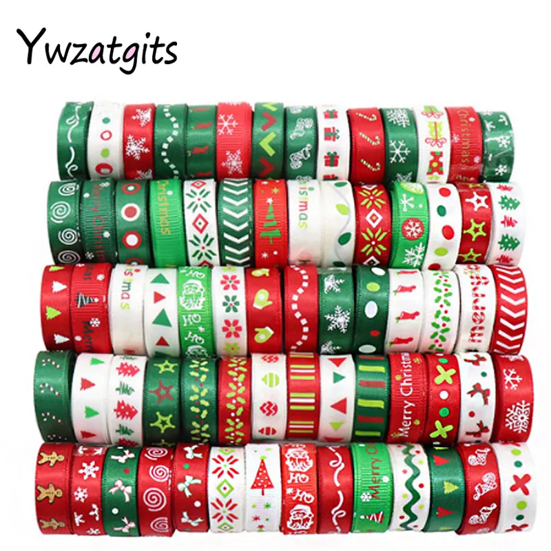 Ywzatgis 12 ярдов случайный стилей печати Grosgrain & атласная отделка ленты Рождество DIY