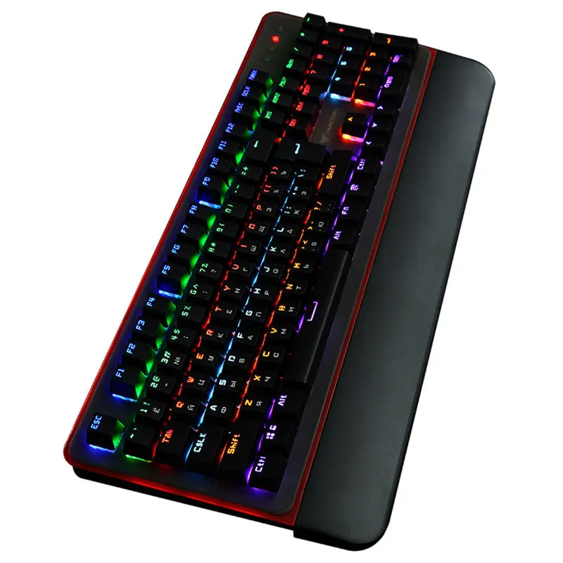 

USB wired waterproof mechanical keyboard Metoo 104 key 12 light color keyboard switch blue Russian flat office sticker