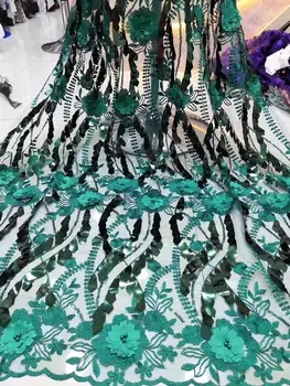 

2019 Latest African Embroidery Tulle Lace Fabrics High Quality Green Beads French Milk Silk Lace Fabric For Party Dress 5 Yards
