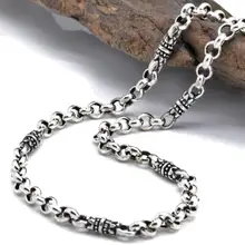 Real Silver 4mm Thick Floral Buckle Necklace Man Woman S925 Sterling Silver Classic Lotus Circle Combination Necklace Jewelry