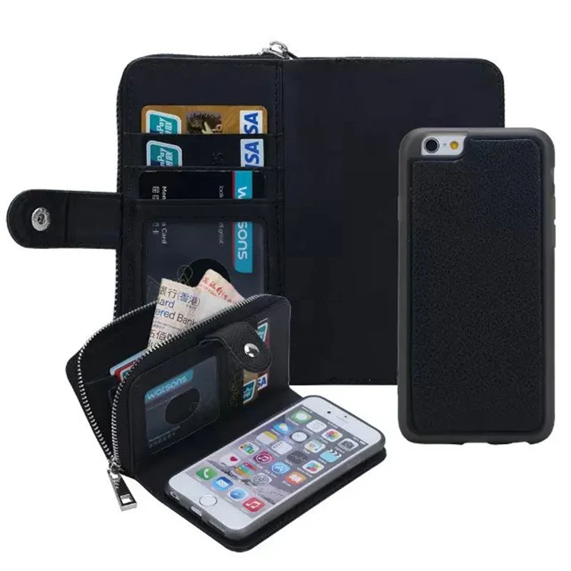 Fundas Case For iPhone 6 4.7inch Zipper wallet Money Credit Cards Cell Etui Phones 3 in 1 Cover Case Phone Bag Coque Accessories