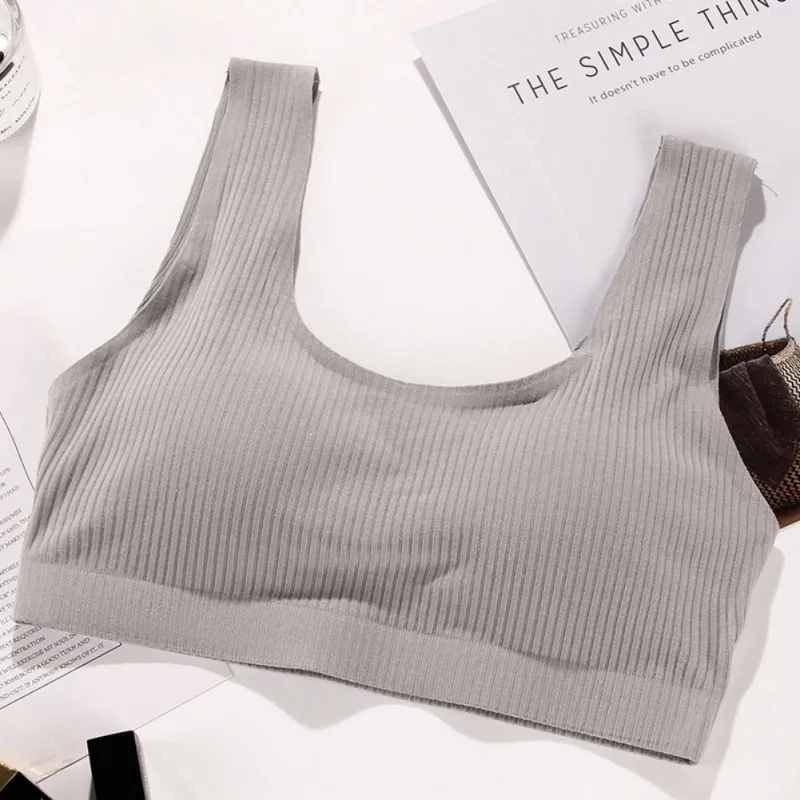 

High Stretch 100% Cotton Breathable Sporty Bra Top Fitness Women Padded Active Bra For Excercise Sleep Seamless Crop Bra Ribbed