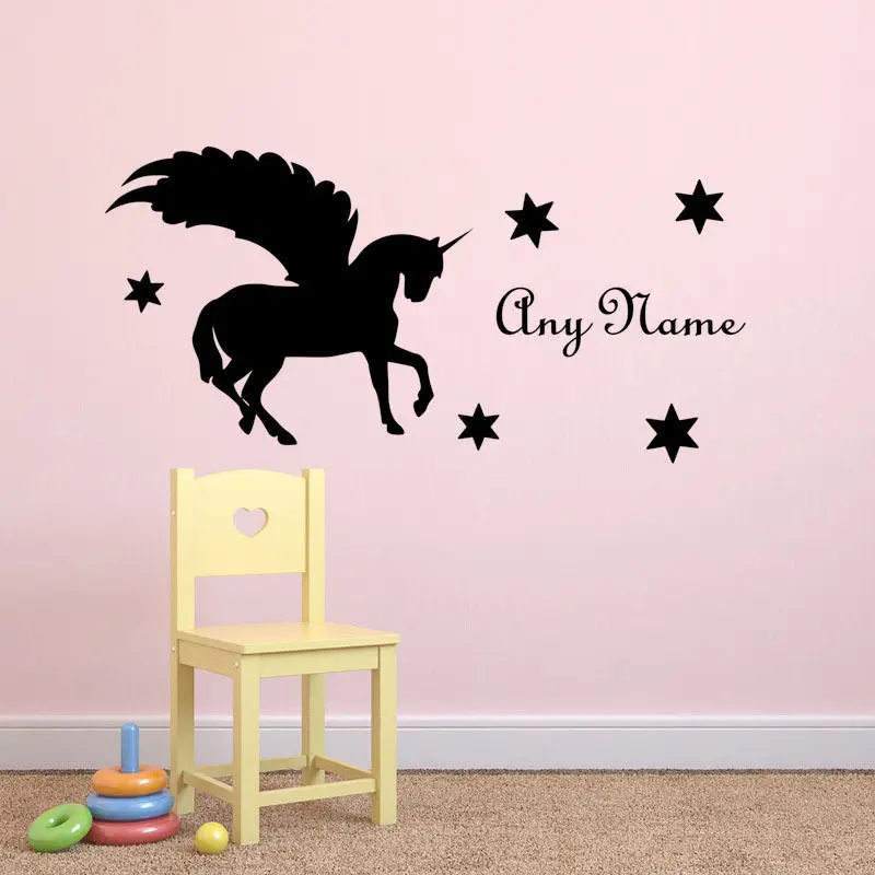 Unicorn Wings Personalized Name Wall Sticker Vinyl Bedroom Wall Decal
