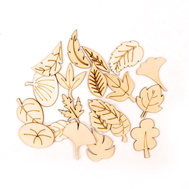 

Mixed Various Leaves Pattern Wooden Scrapbooking Art Collection Craft for Handmade Accessory Sewing Home 35-45mm 20pcs MZ267